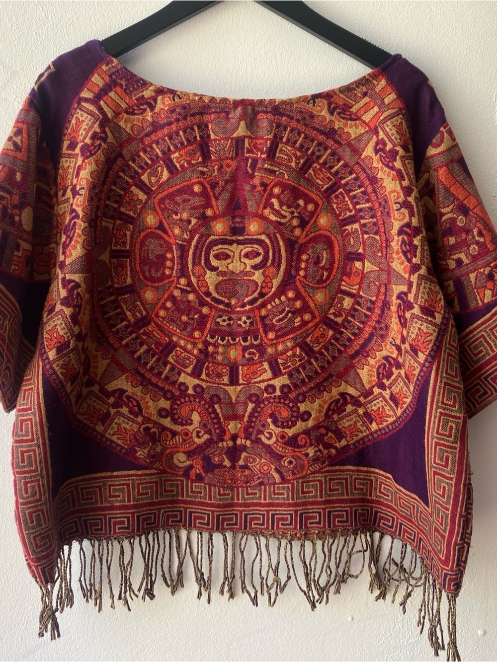Aztec Calendar Poncho in Purple and Gold